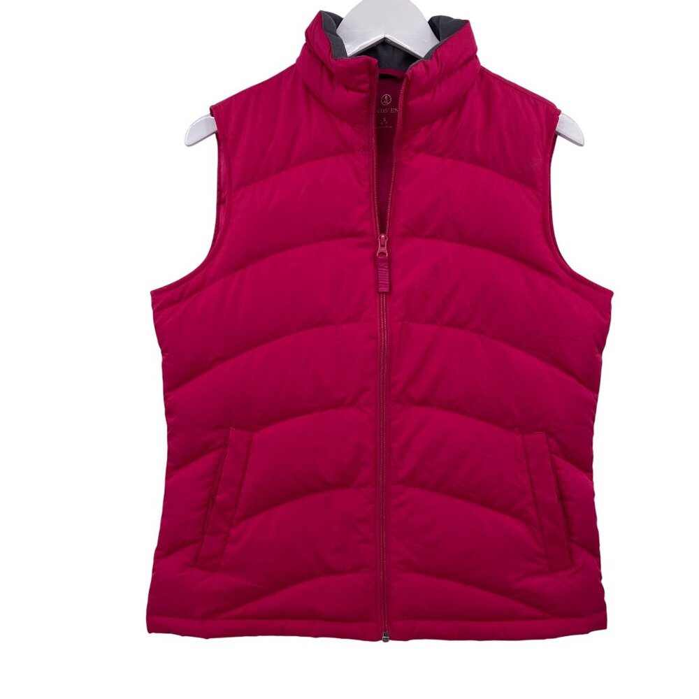 Lands End Down filled puffer vest size small 6-8 Dark pink quilted hiking outdoo